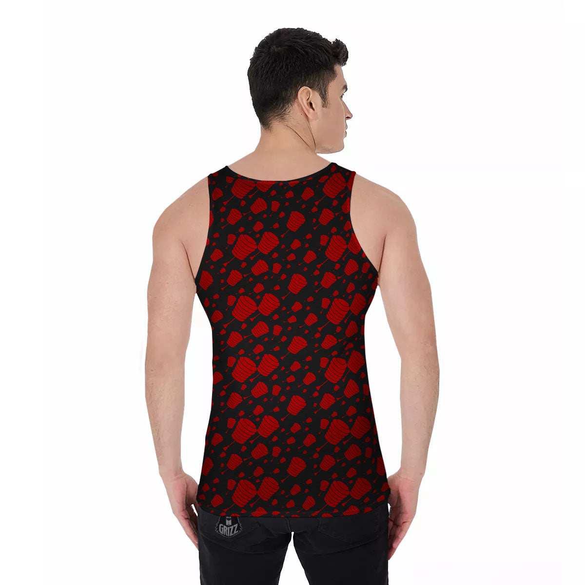 Chinese Red And Black Print Pattern Men's Tank Top-grizzshop