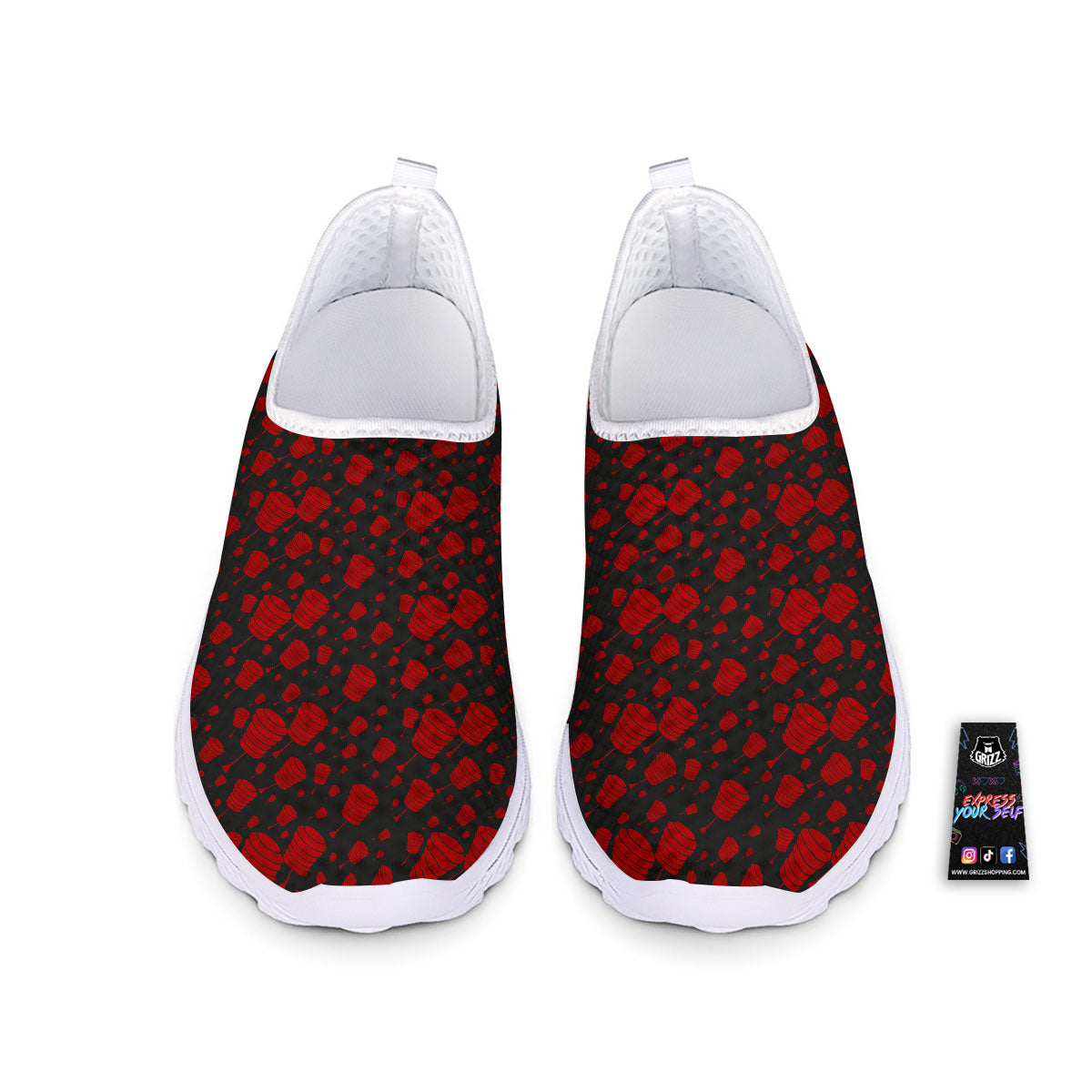 Chinese Red And Black Print Pattern Nurse Shoes-grizzshop