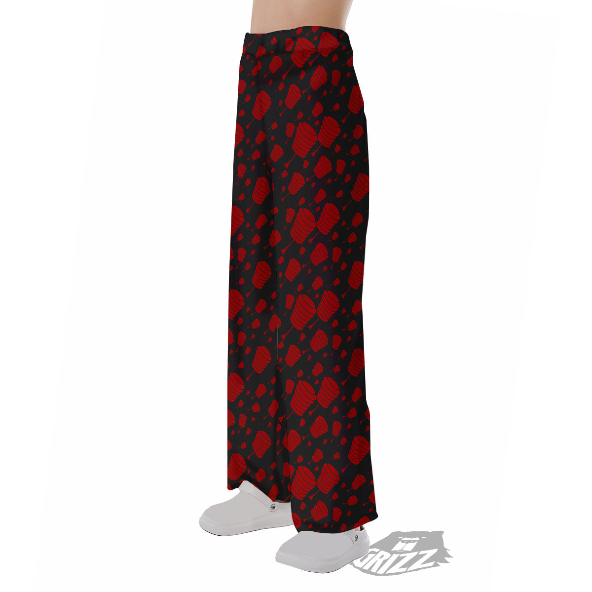 Chinese Red And Black Print Pattern Pajama Pants-grizzshop