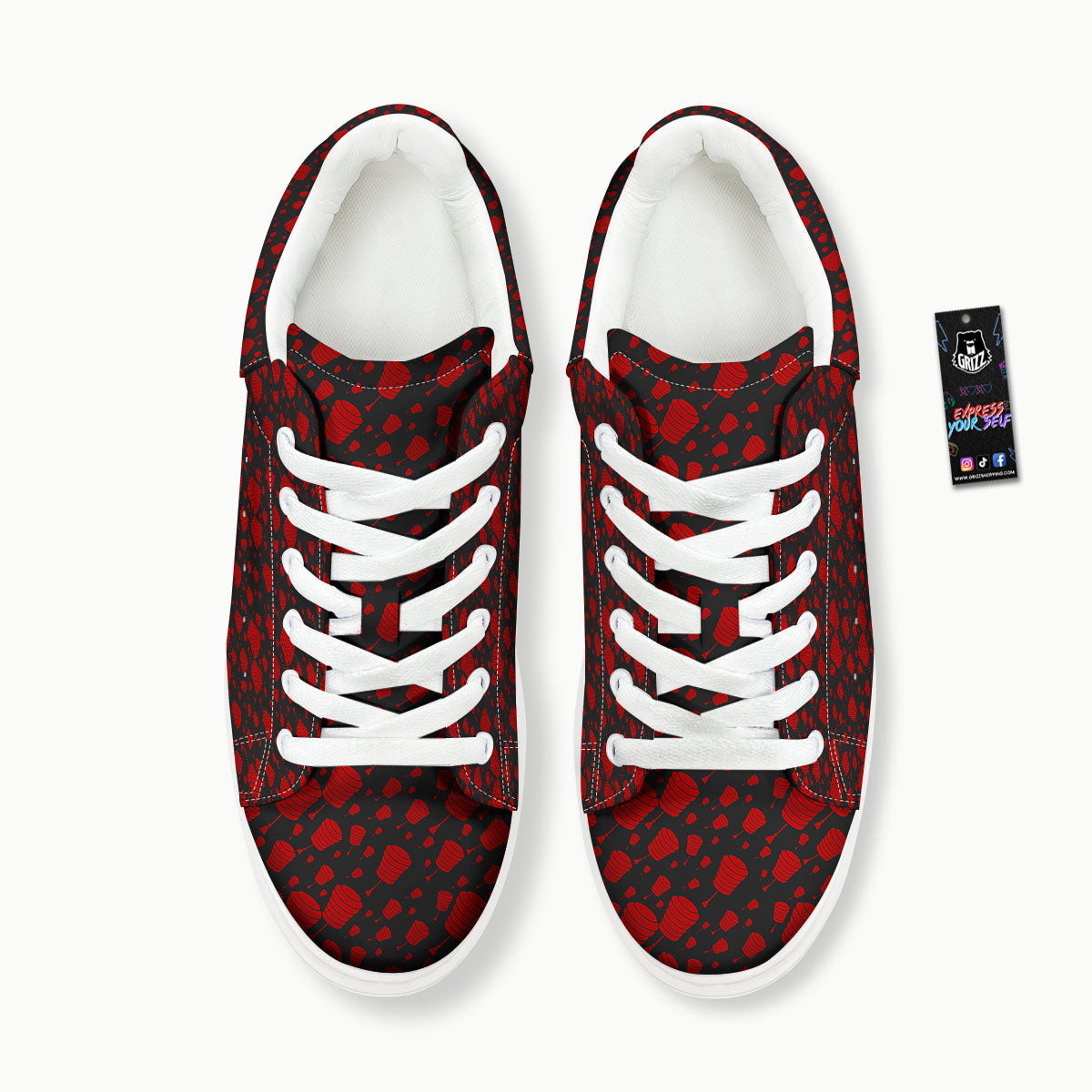 Chinese Red And Black Print Pattern Platform Shoes-grizzshop