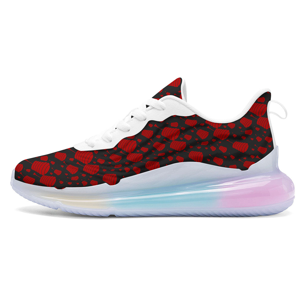Chinese Red And Black Print Pattern Running Sneakers-grizzshop