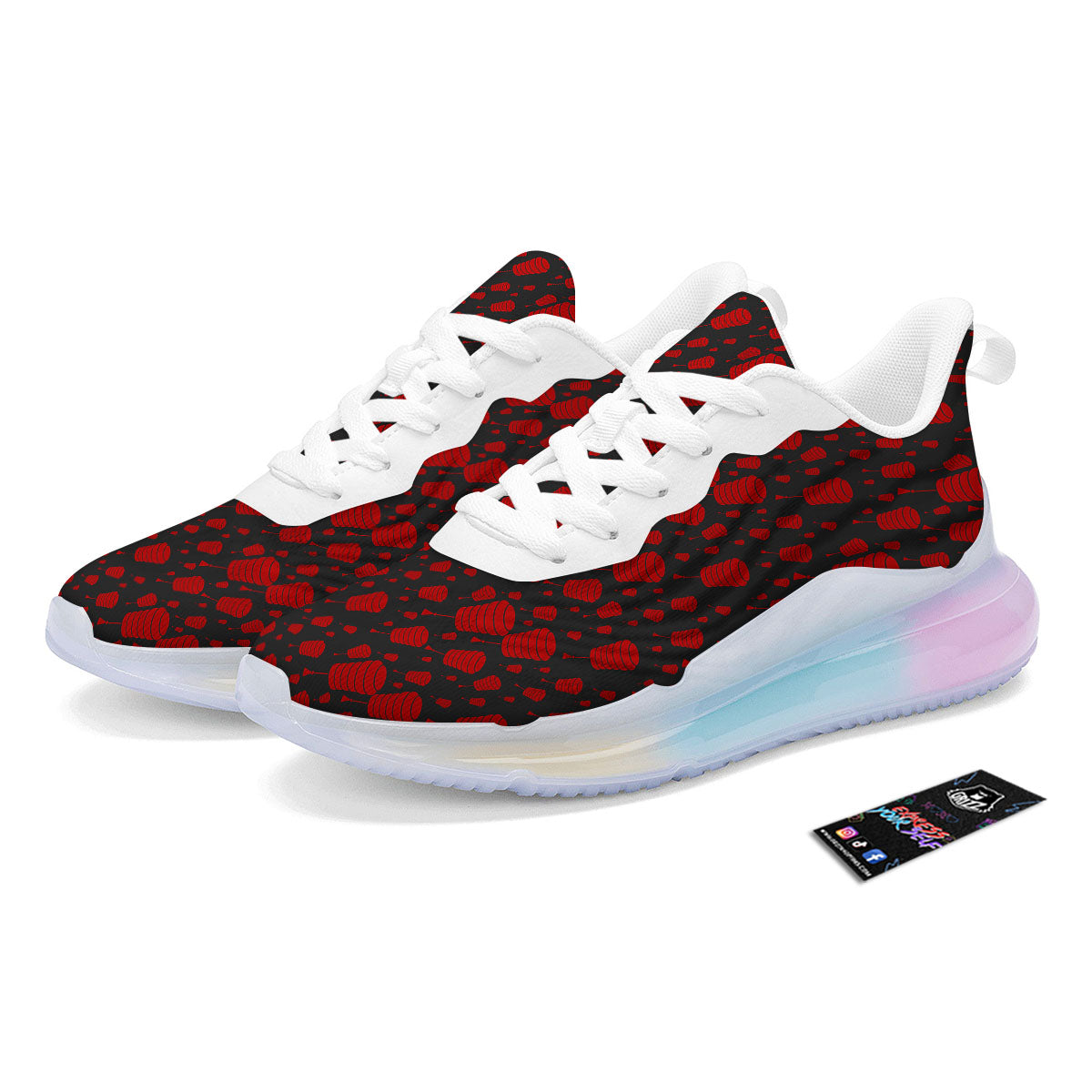 Chinese Red And Black Print Pattern Running Sneakers-grizzshop
