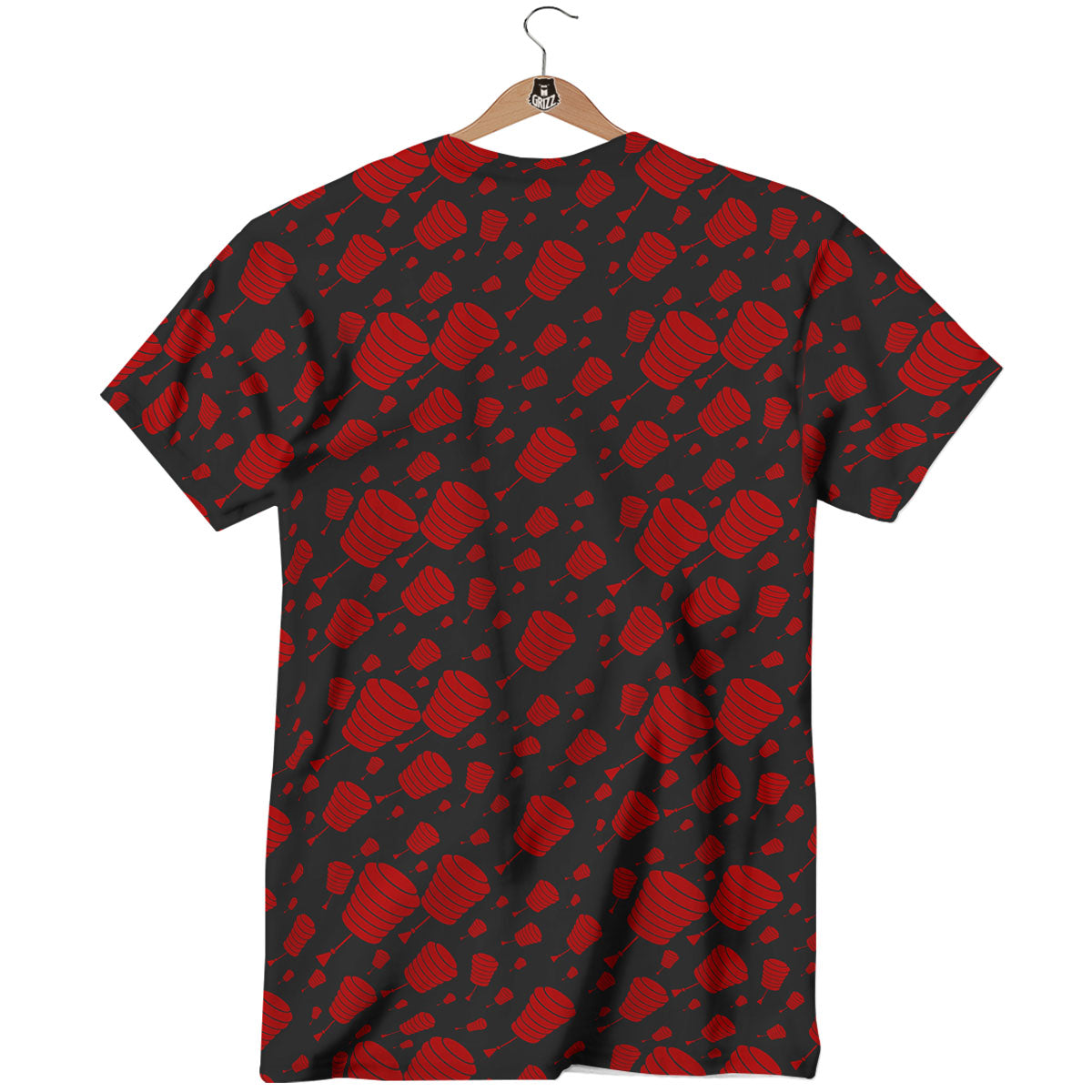 Chinese Red And Black Print Pattern T-Shirt-grizzshop