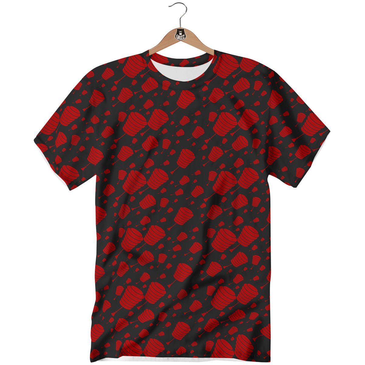 Chinese Red And Black Print Pattern T-Shirt-grizzshop