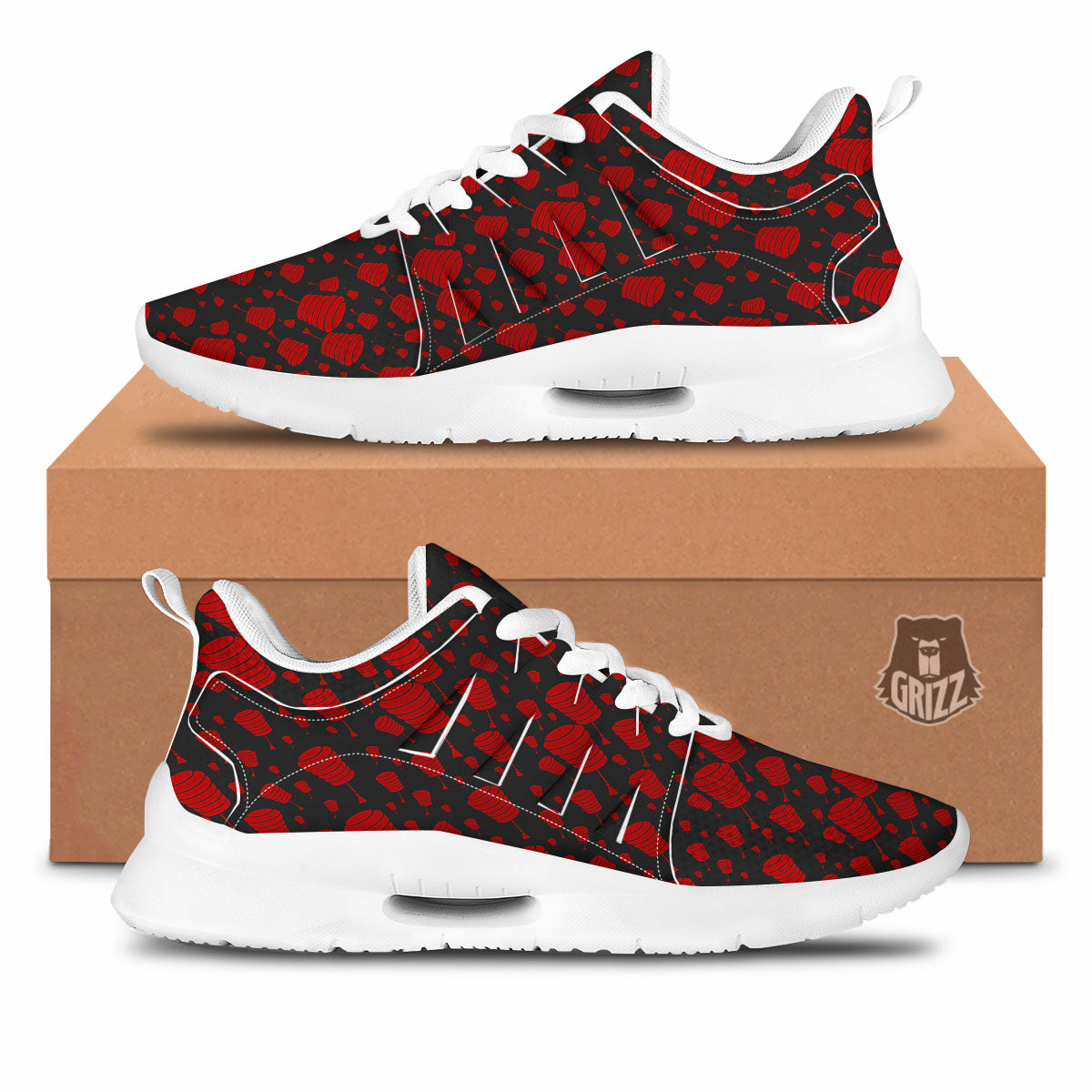 Chinese Red And Black Print Pattern Tennis Shoes-grizzshop