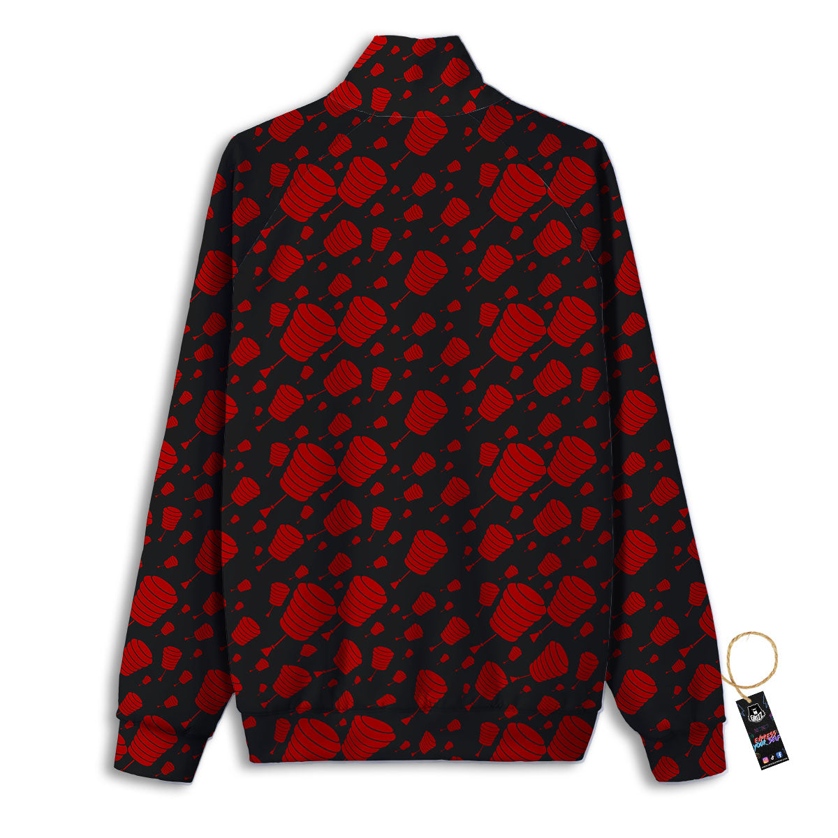 Chinese Red And Black Print Pattern Track Jacket-grizzshop