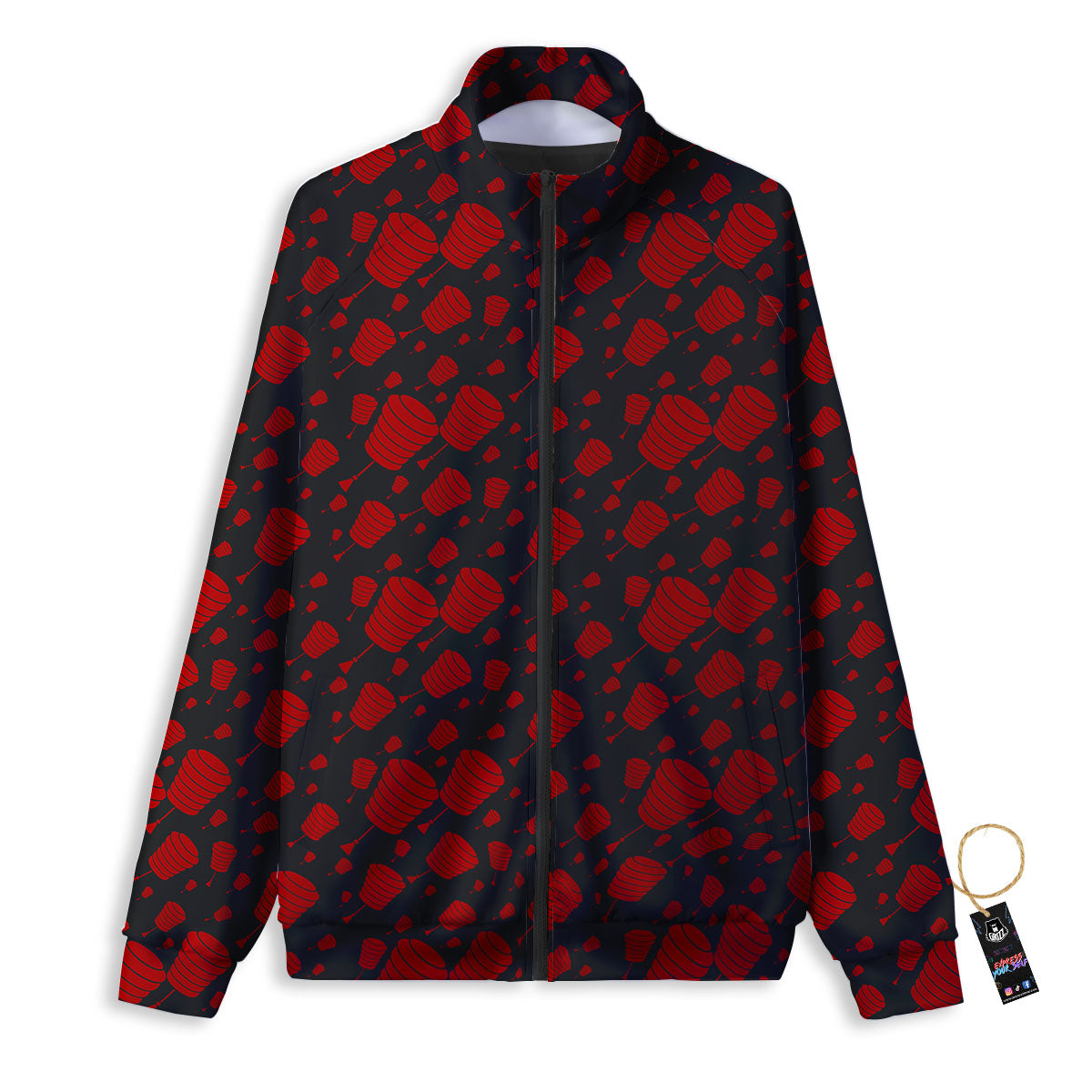 Chinese Red And Black Print Pattern Track Jacket-grizzshop