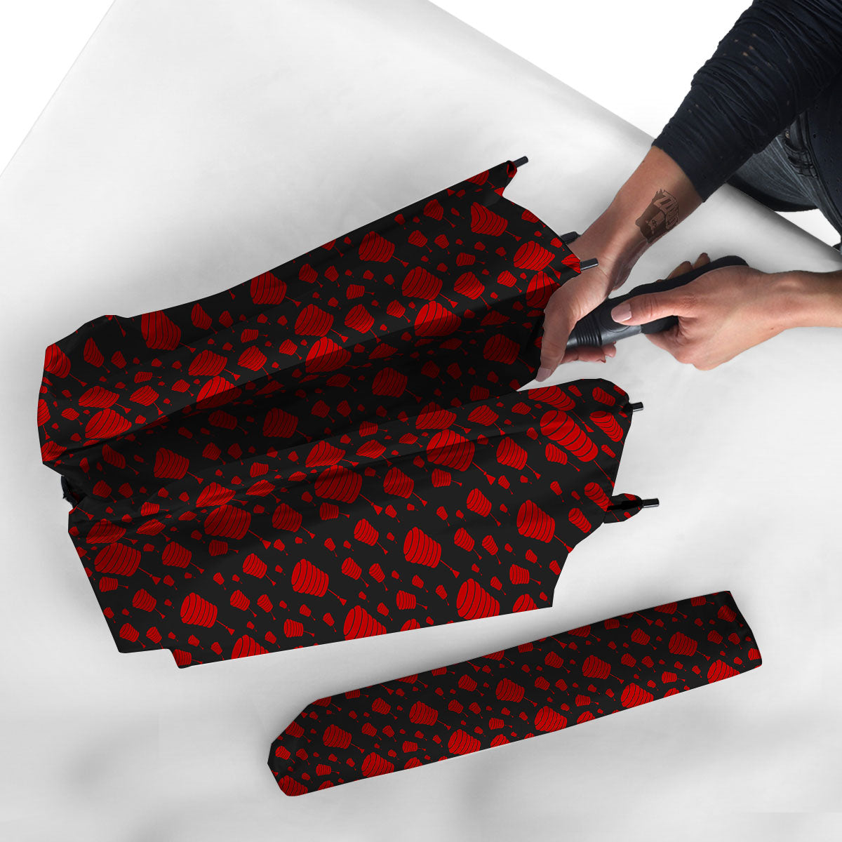 Chinese Red And Black Print Pattern Umbrella-grizzshop