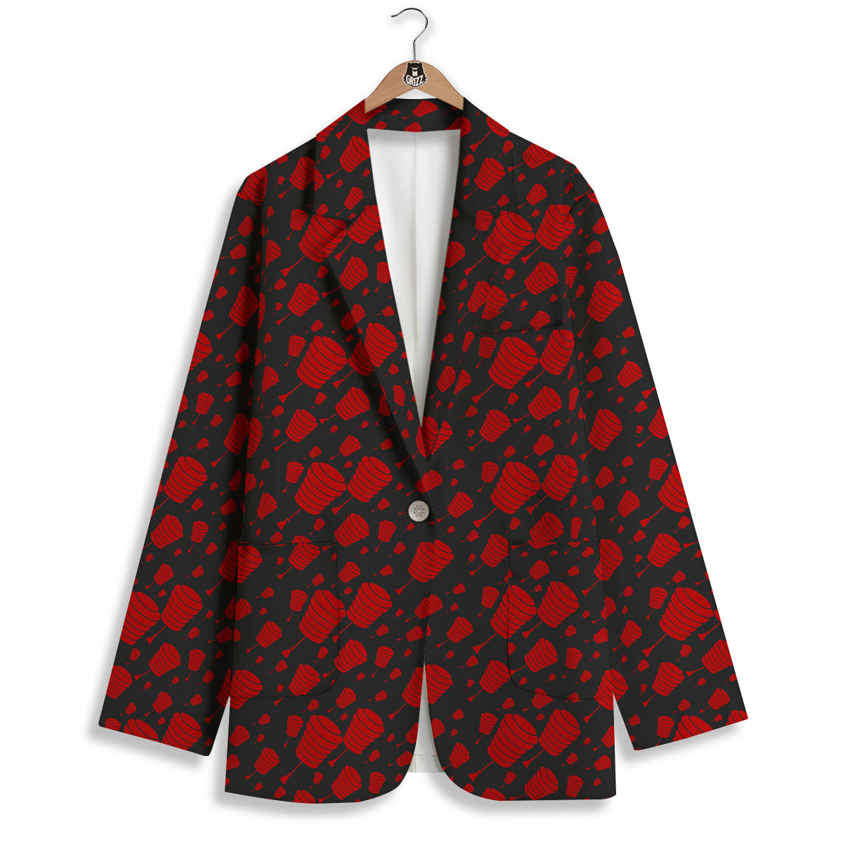 Chinese Red And Black Print Pattern Women's Blazer-grizzshop