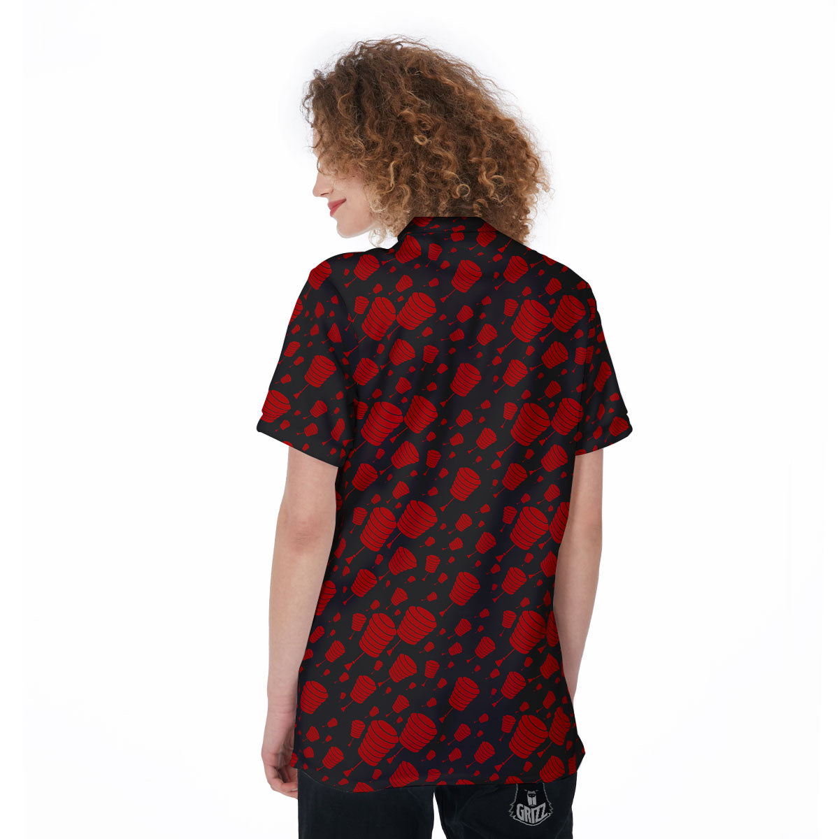 Chinese Red And Black Print Pattern Women's Golf Shirts-grizzshop