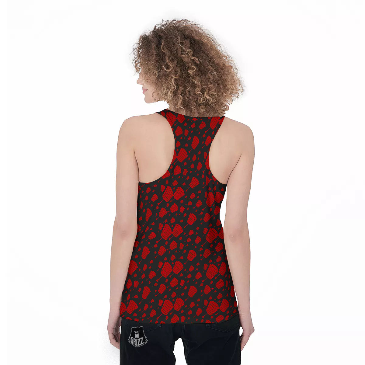 Chinese Red And Black Print Pattern Women's Racerback Tank Top-grizzshop