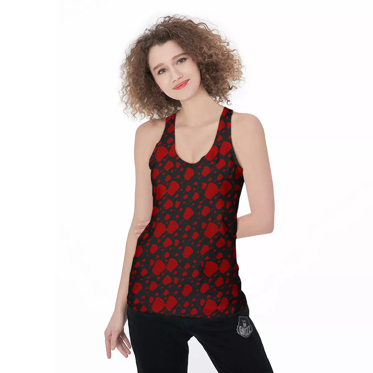 Chinese Red And Black Print Pattern Women's Racerback Tank Top-grizzshop