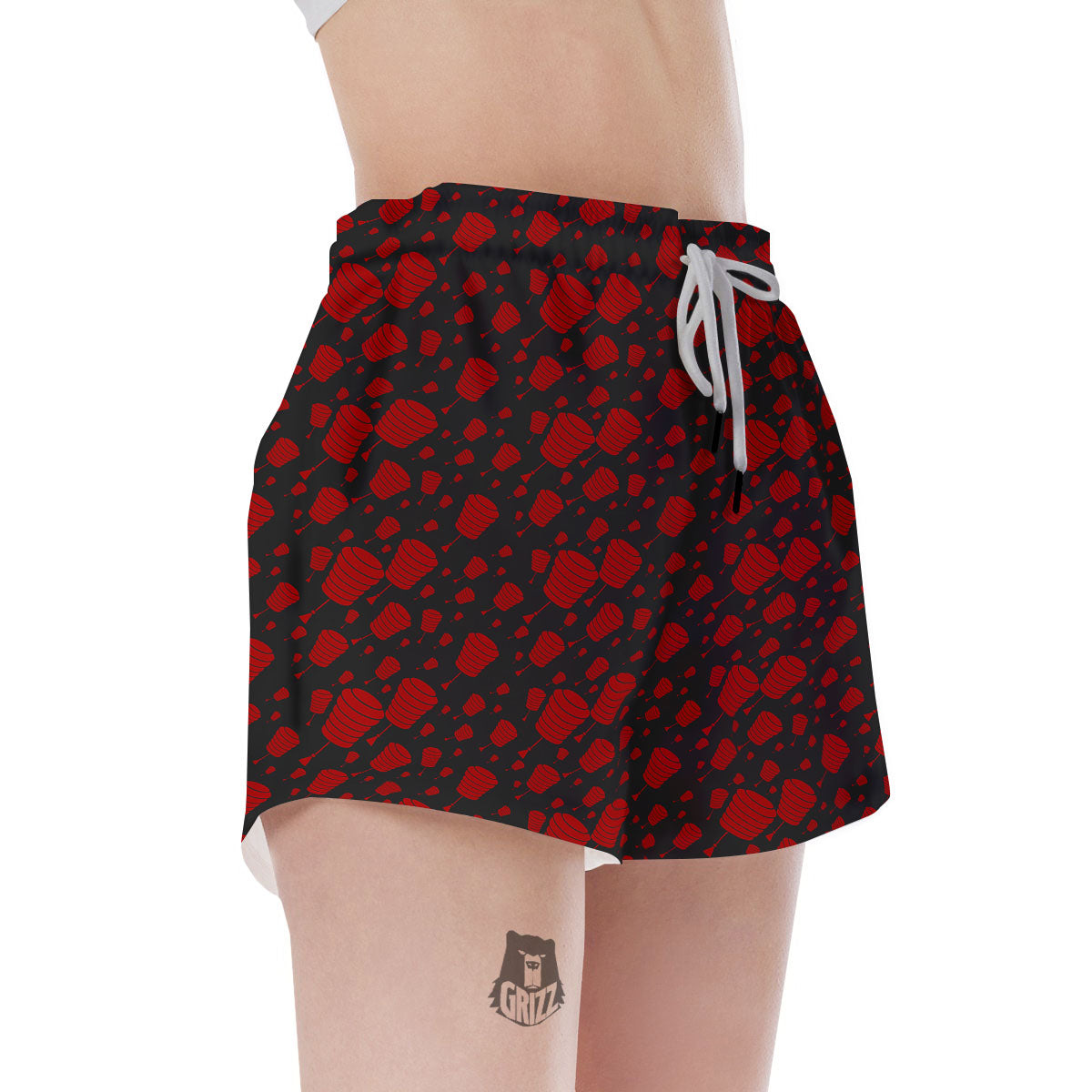 Chinese Red And Black Print Pattern Women's Shorts-grizzshop
