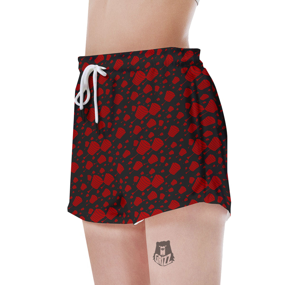 Chinese Red And Black Print Pattern Women's Shorts-grizzshop