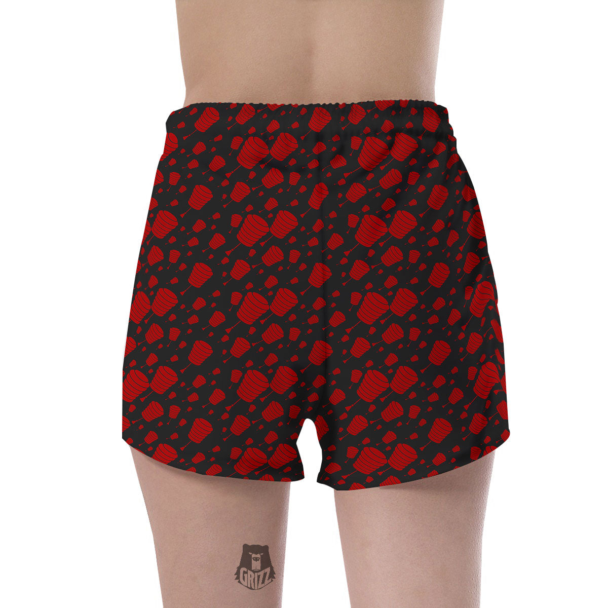 Chinese Red And Black Print Pattern Women's Shorts-grizzshop