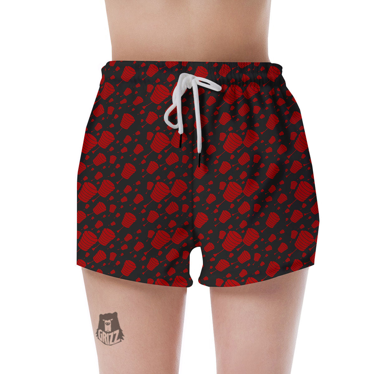 Chinese Red And Black Print Pattern Women's Shorts-grizzshop