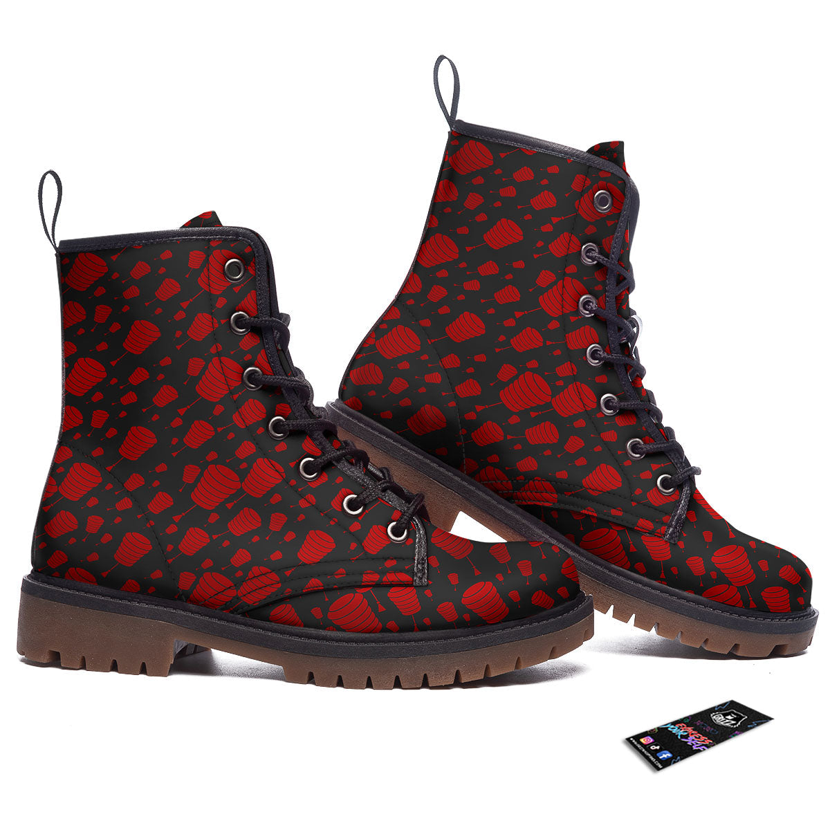Chinese Red And Black Print Pattern Work Boots-grizzshop