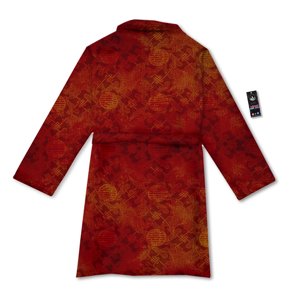 Chinese Red Print Pattern Bathrobe-grizzshop