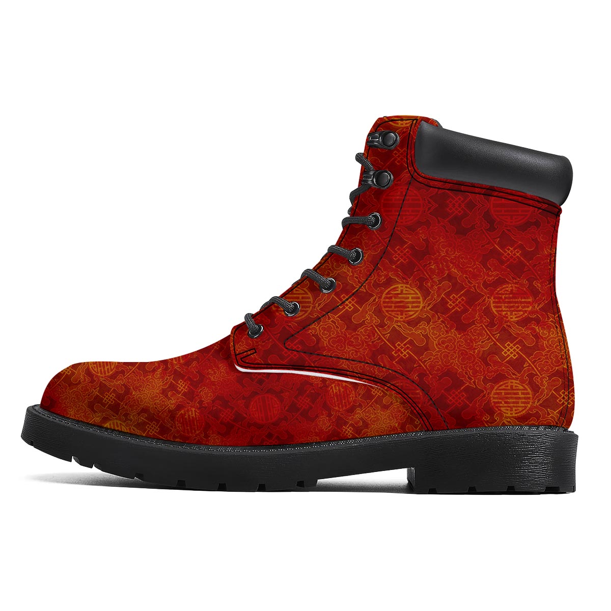 Chinese Red Print Pattern Boots-grizzshop