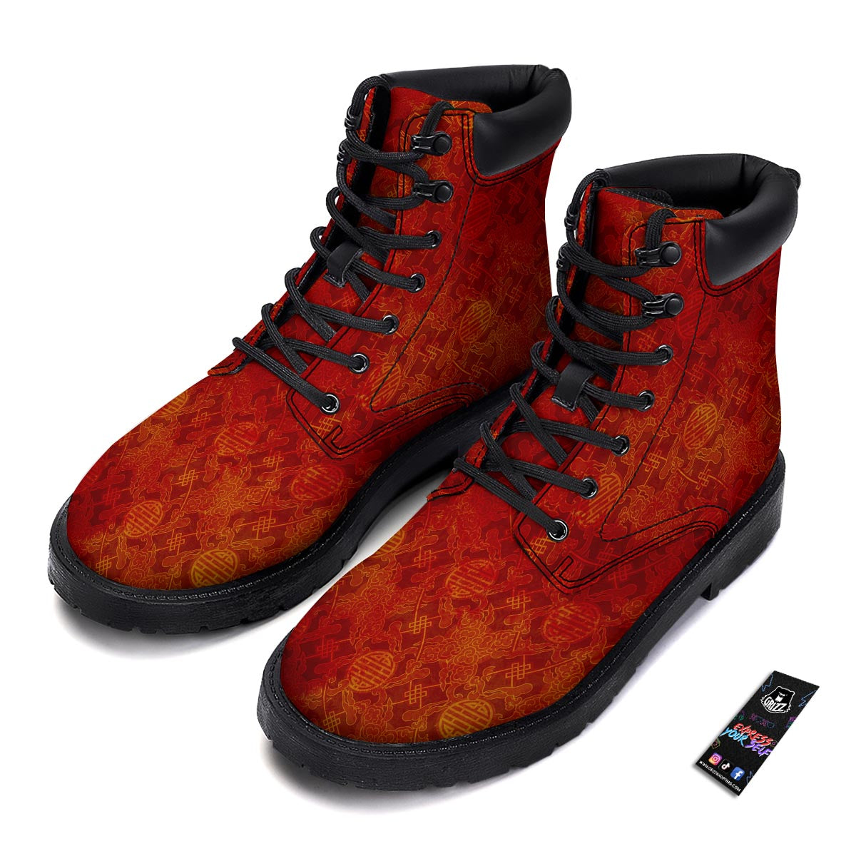 Chinese Red Print Pattern Boots-grizzshop