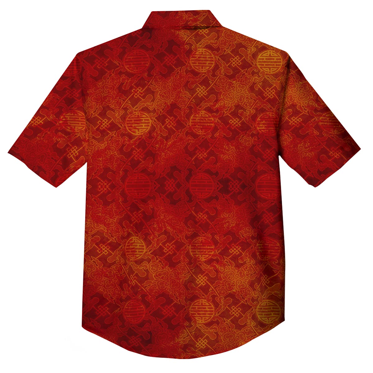 Chinese Red Print Pattern Button Up Shirt-grizzshop