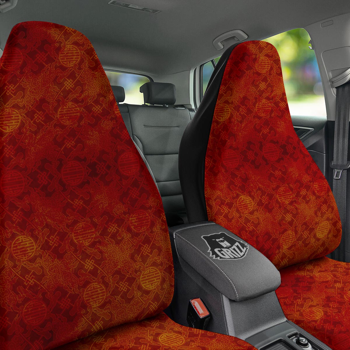 Chinese Red Print Pattern Car Seat Covers-grizzshop