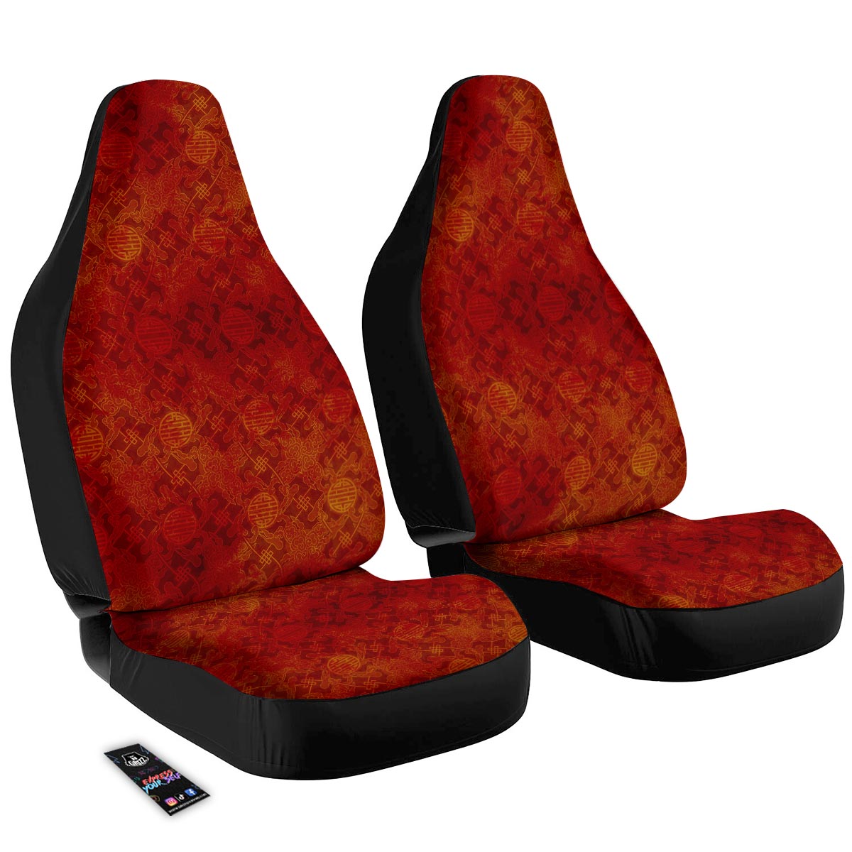 Chinese Red Print Pattern Car Seat Covers-grizzshop