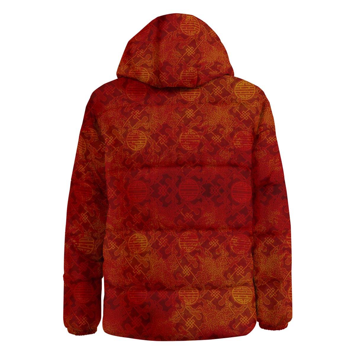 Chinese Red Print Pattern Down Jacket-grizzshop