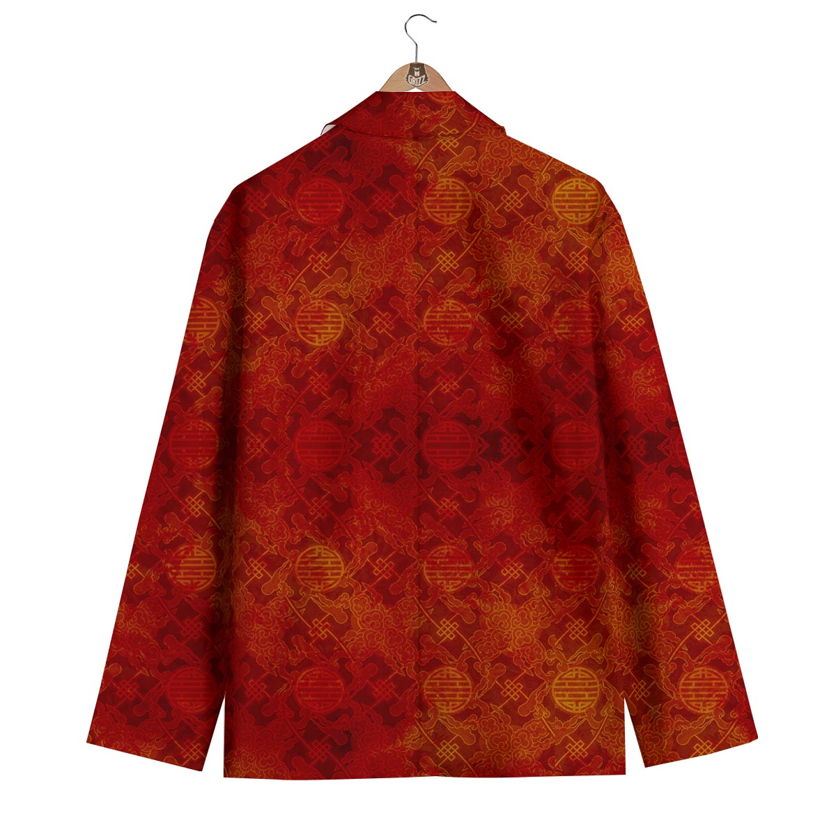 Chinese Red Print Pattern Men's Blazer-grizzshop