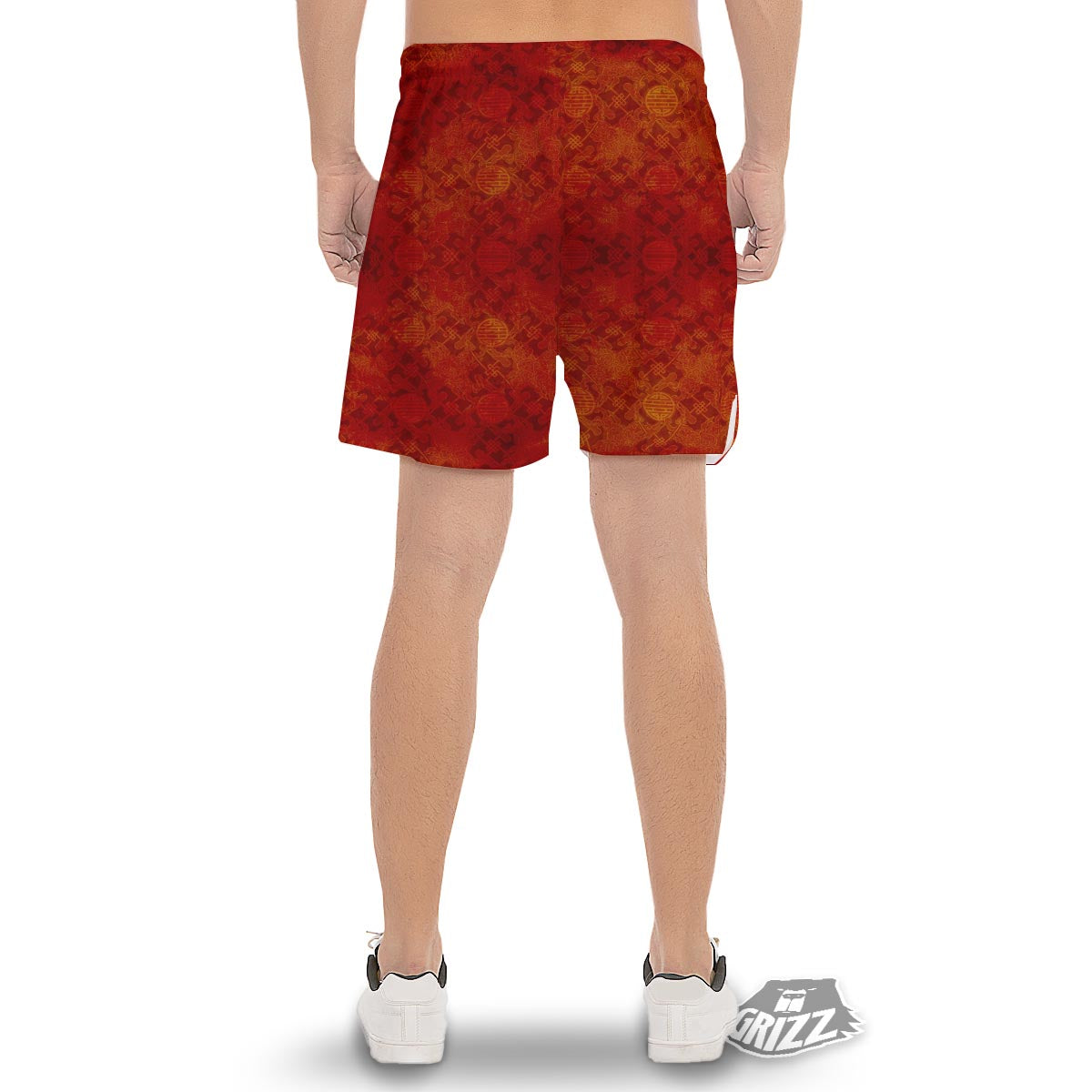 Chinese Red Print Pattern Men's Gym Shorts-grizzshop