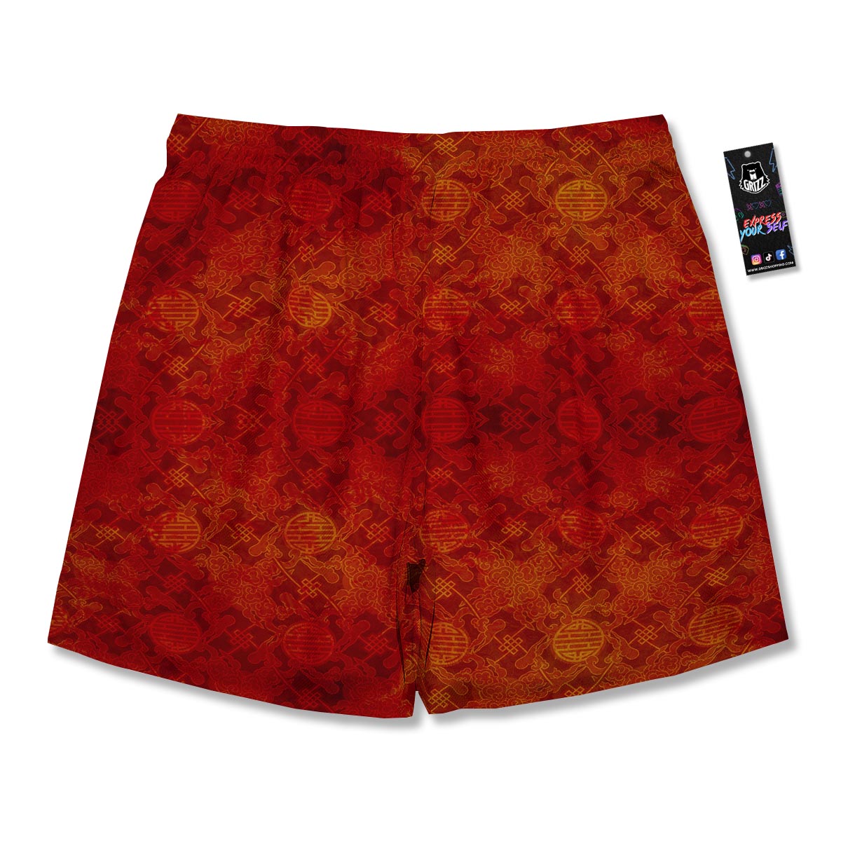 Chinese Red Print Pattern Men's Running Shorts-grizzshop