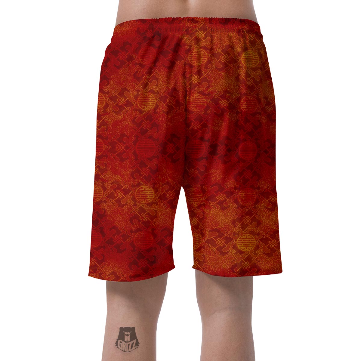 Chinese Red Print Pattern Men's Shorts-grizzshop