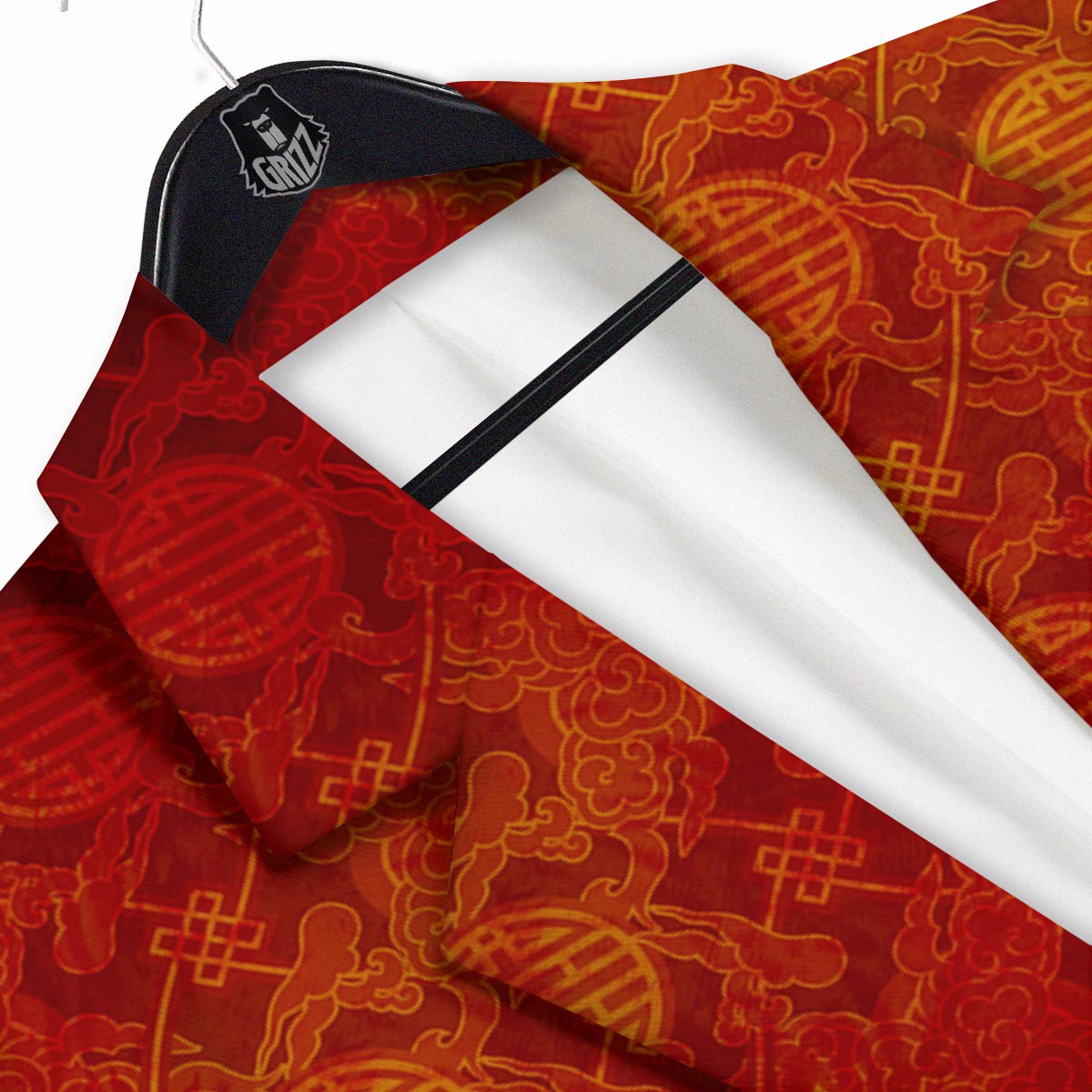 Chinese Red Print Pattern Men's Sport Coat-grizzshop