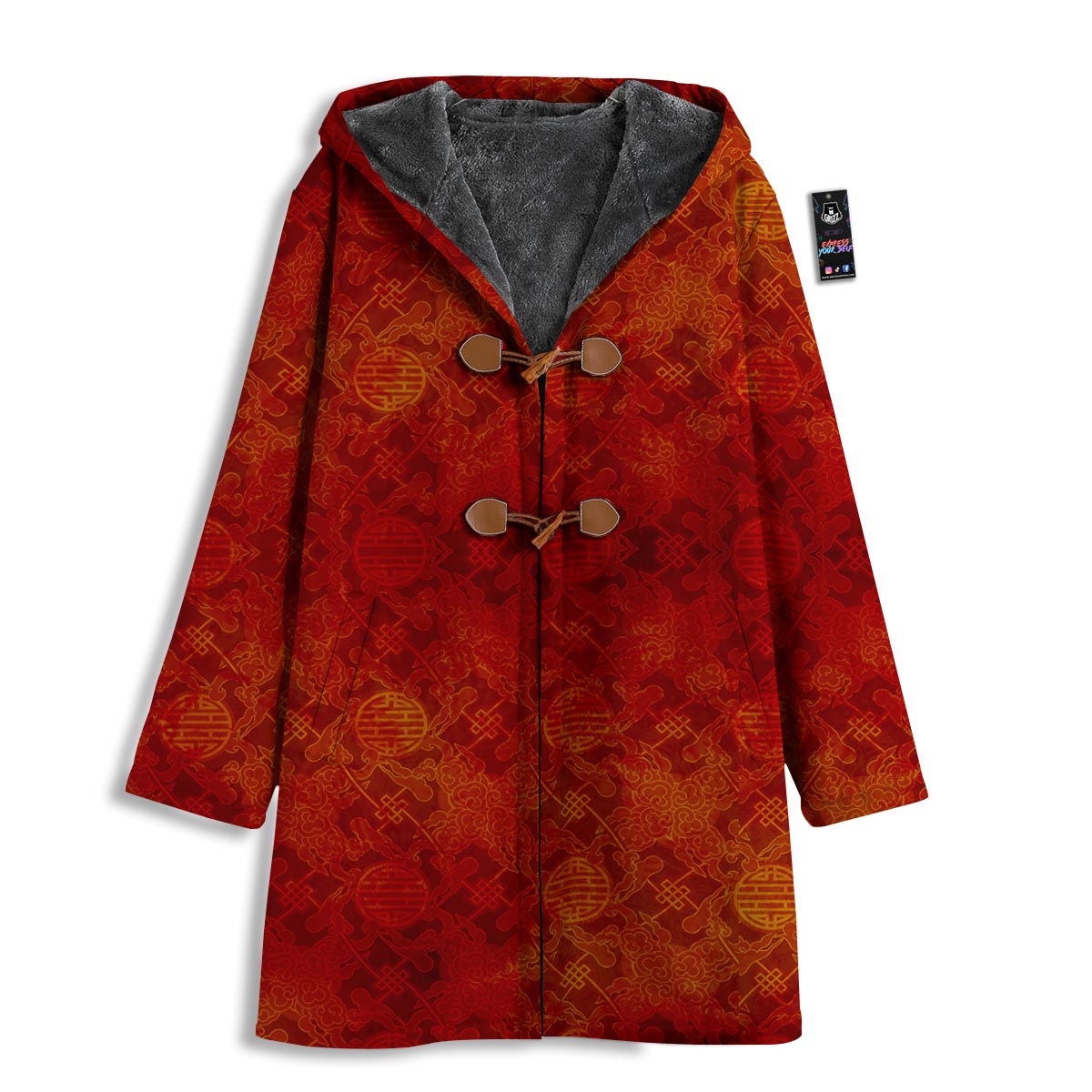 Chinese Red Print Pattern Men's Windbreaker Jacket-grizzshop