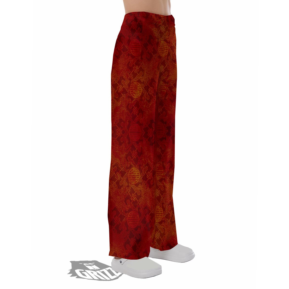 Chinese Red Print Pattern Pajama Pants-grizzshop