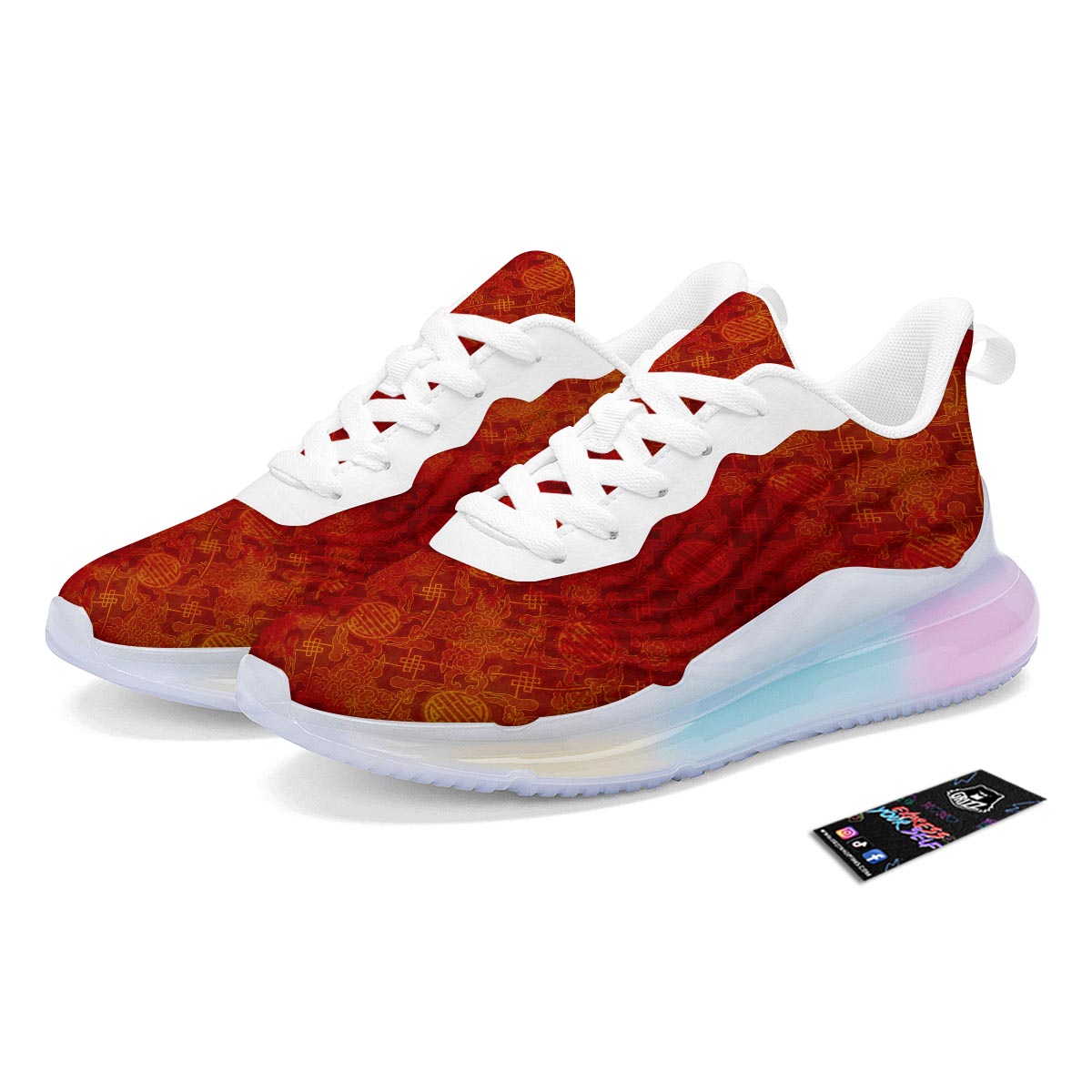 Chinese Red Print Pattern Running Sneakers-grizzshop