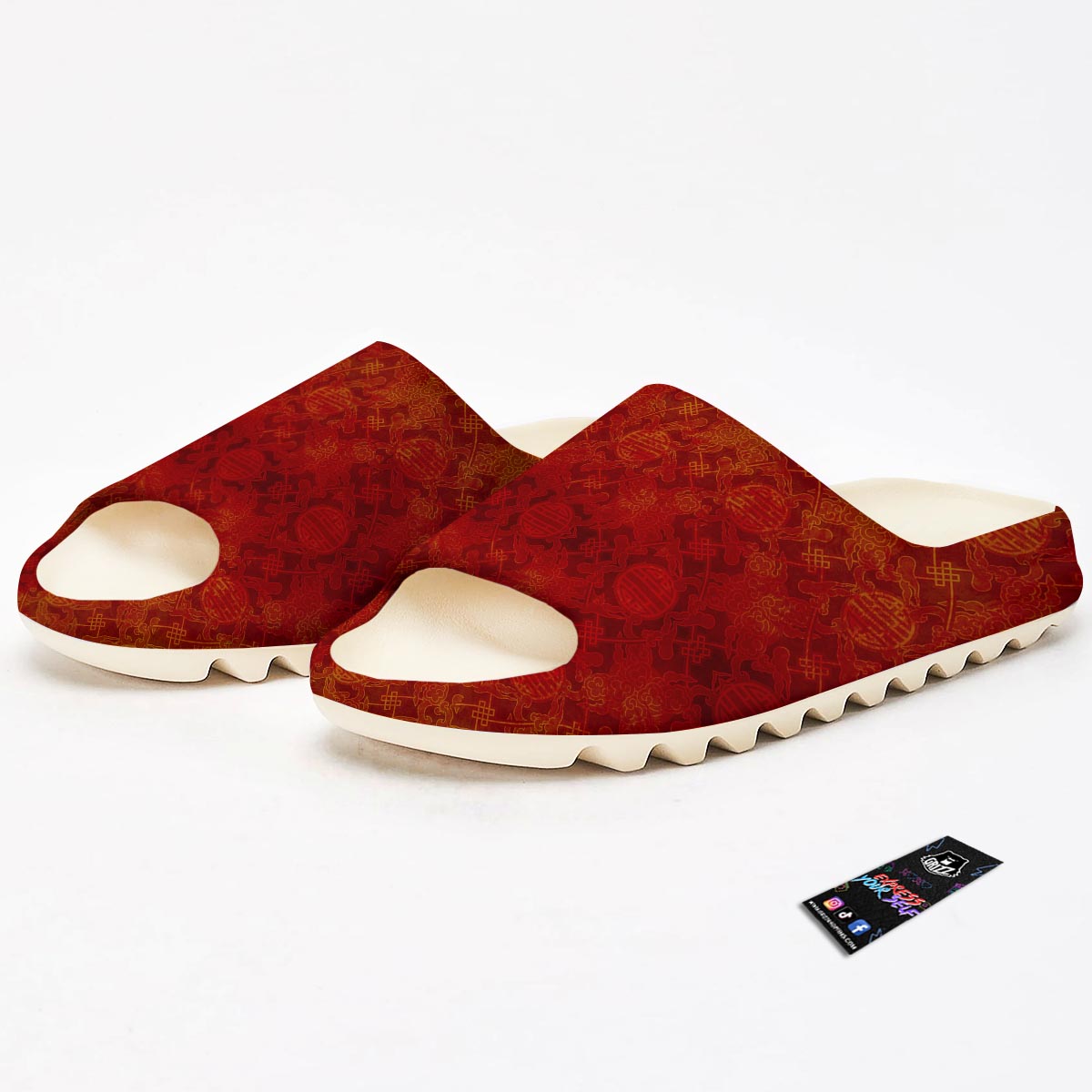 Chinese Red Print Pattern Sandals-grizzshop