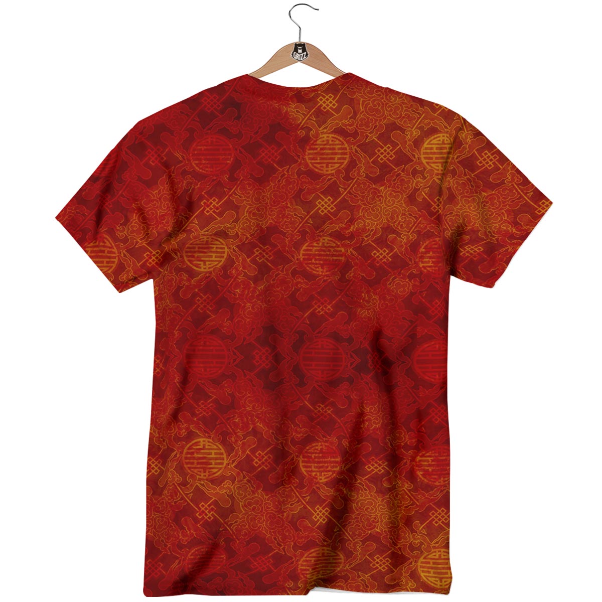 Chinese Red Print Pattern T-Shirt-grizzshop