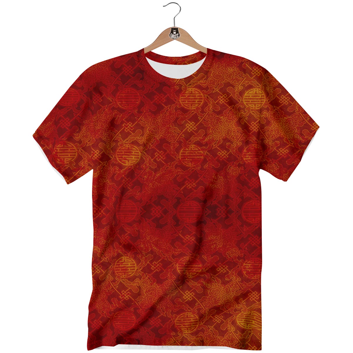 Chinese Red Print Pattern T-Shirt-grizzshop