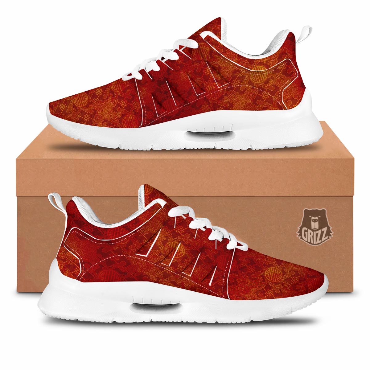 Chinese Red Print Pattern Tennis Shoes-grizzshop