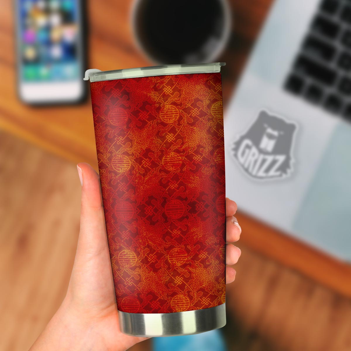 Chinese Red Print Pattern Tumbler-grizzshop