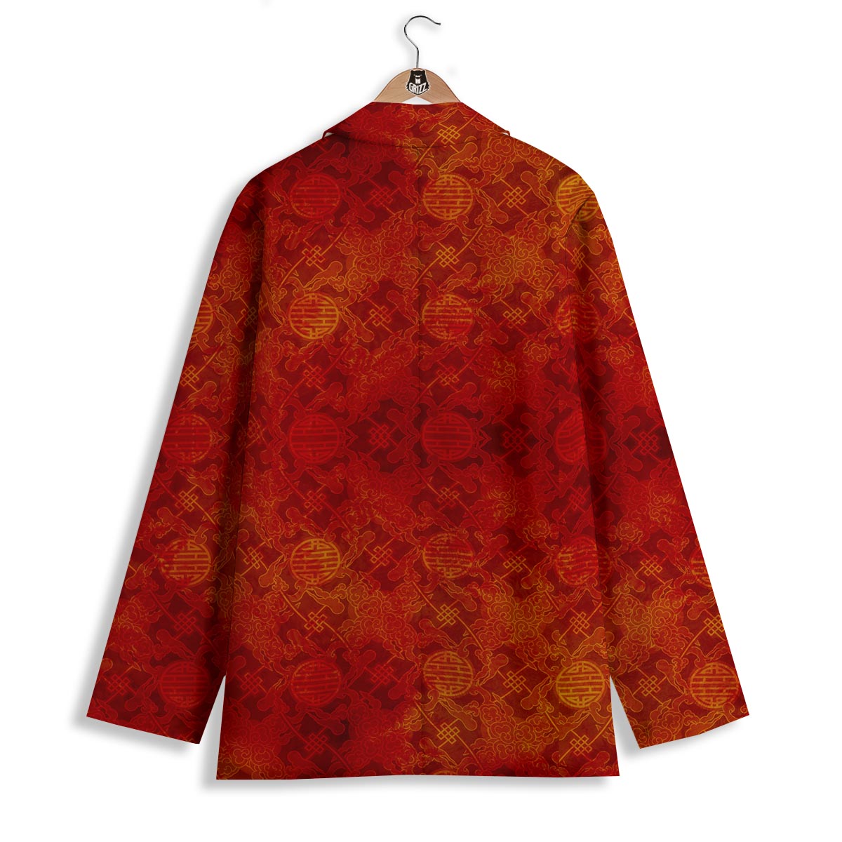 Chinese Red Print Pattern Women's Blazer-grizzshop