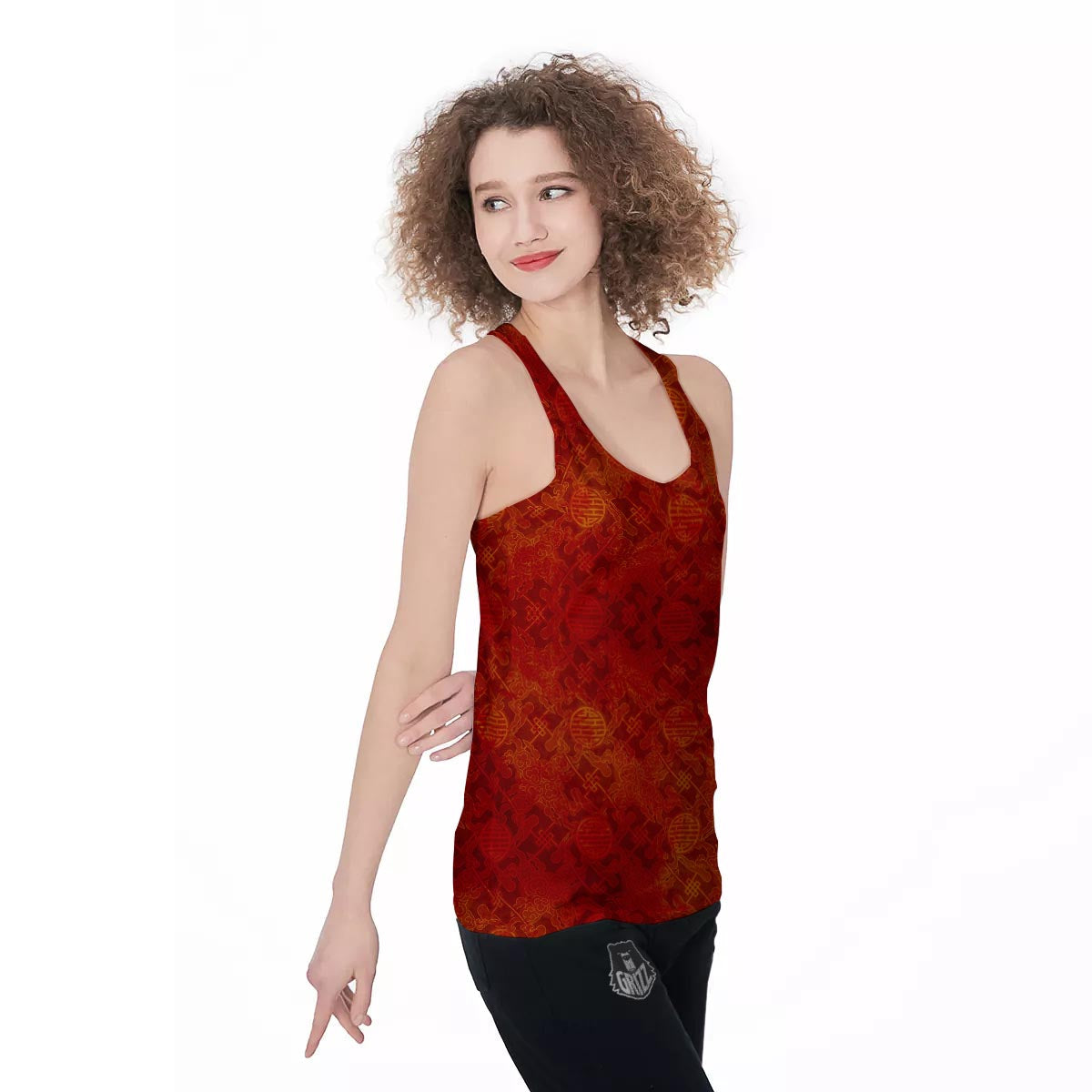 Chinese Red Print Pattern Women's Racerback Tank Top-grizzshop