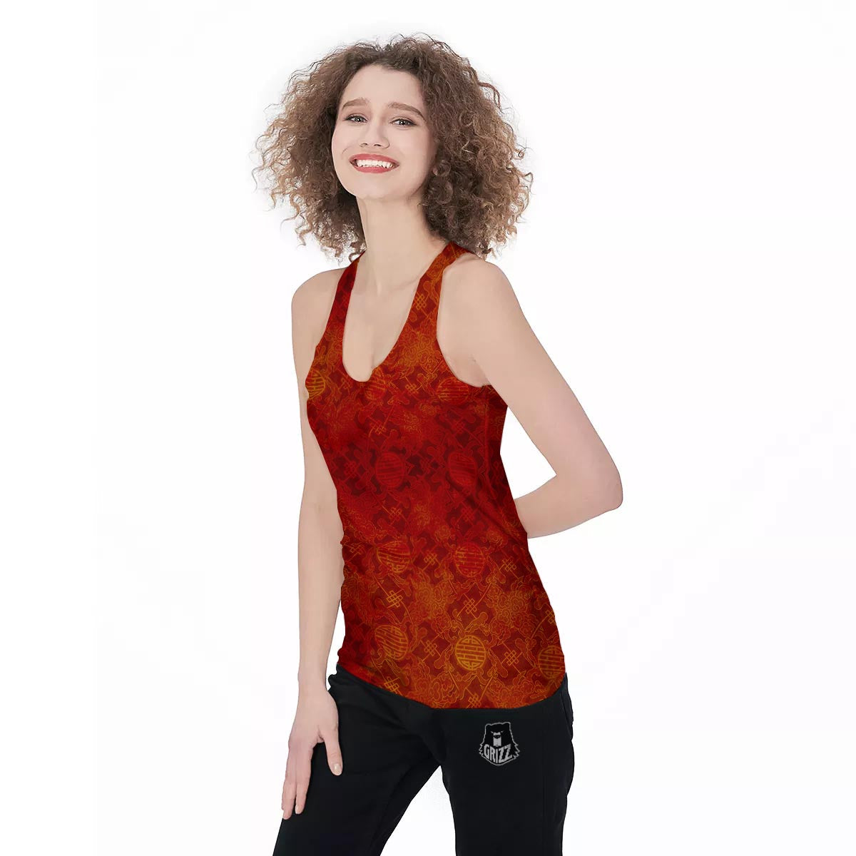 Chinese Red Print Pattern Women's Racerback Tank Top-grizzshop