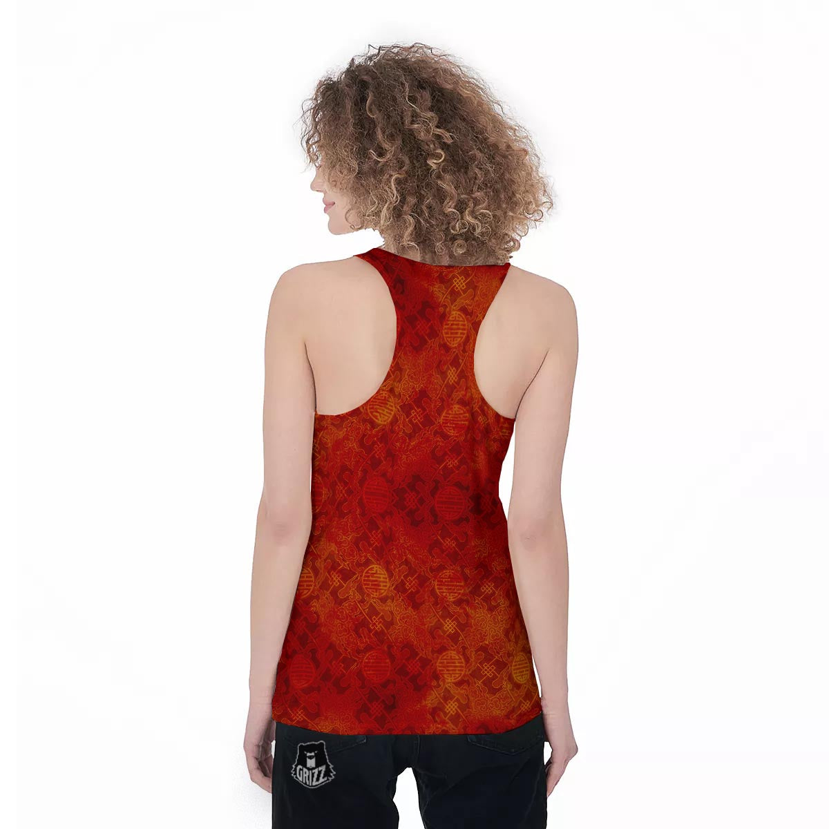 Chinese Red Print Pattern Women's Racerback Tank Top-grizzshop