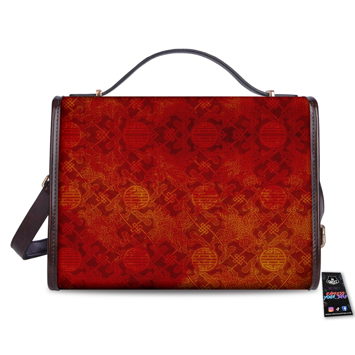 Chinese Red Print Pattern Women's Satchel Bag-grizzshop