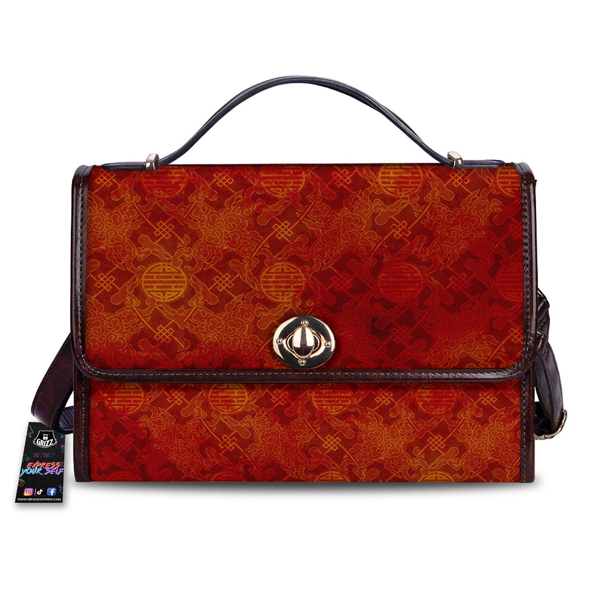 Chinese Red Print Pattern Women's Satchel Bag-grizzshop