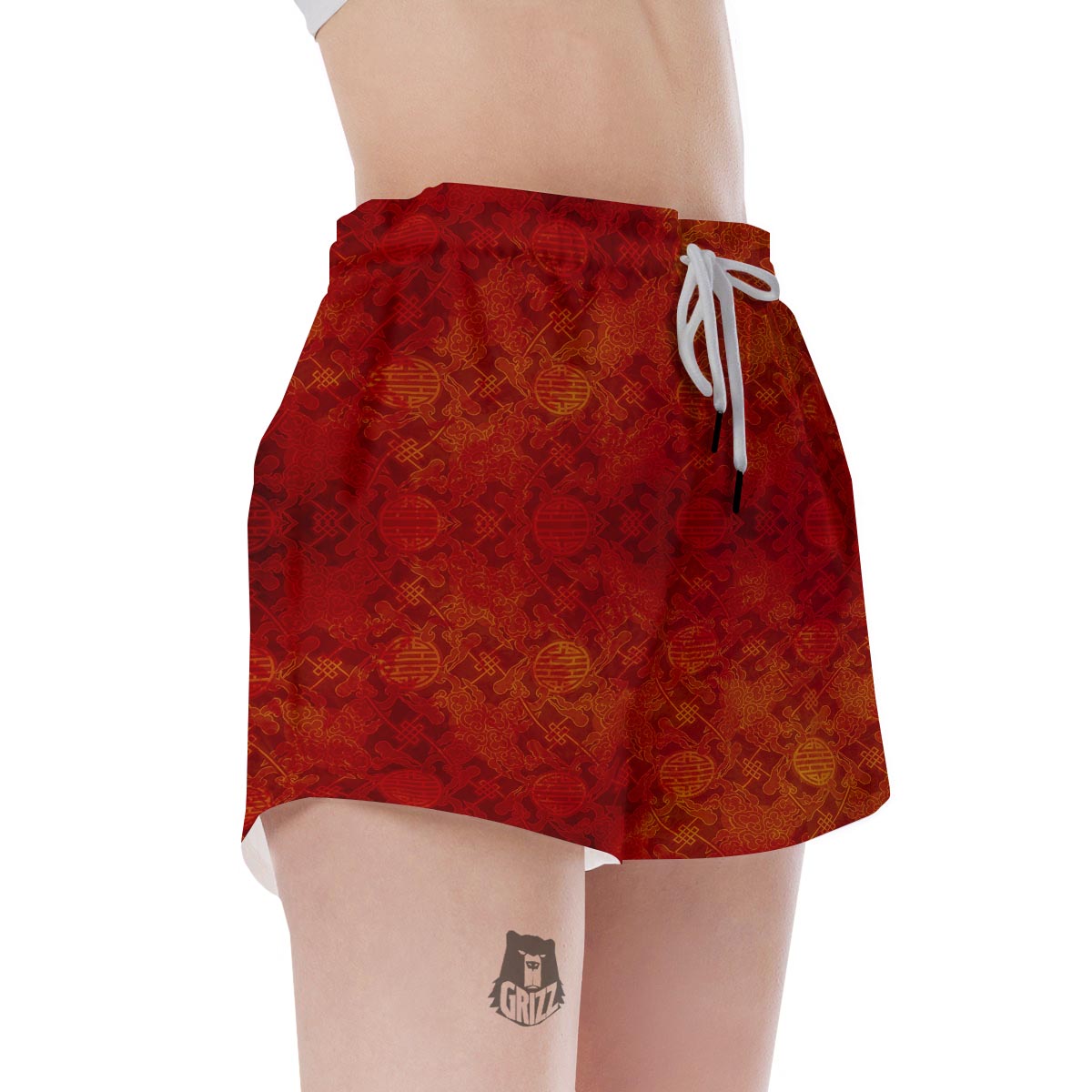 Chinese Red Print Pattern Women's Shorts-grizzshop