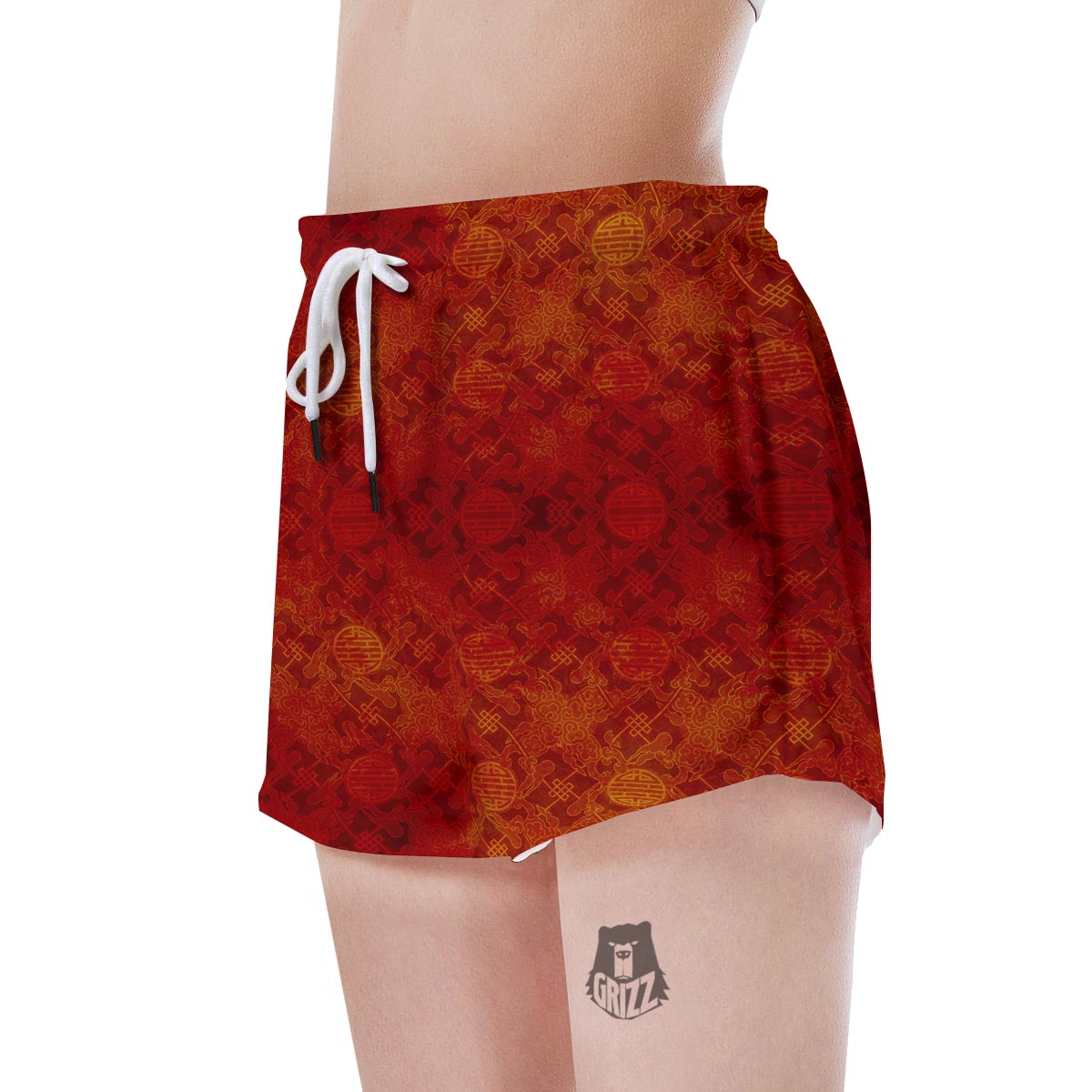 Chinese Red Print Pattern Women's Shorts-grizzshop