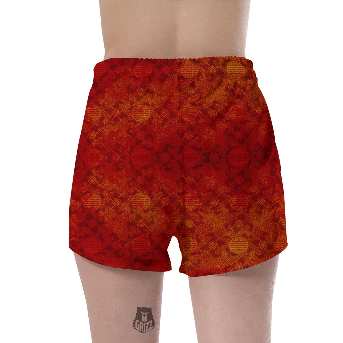 Chinese Red Print Pattern Women's Shorts-grizzshop